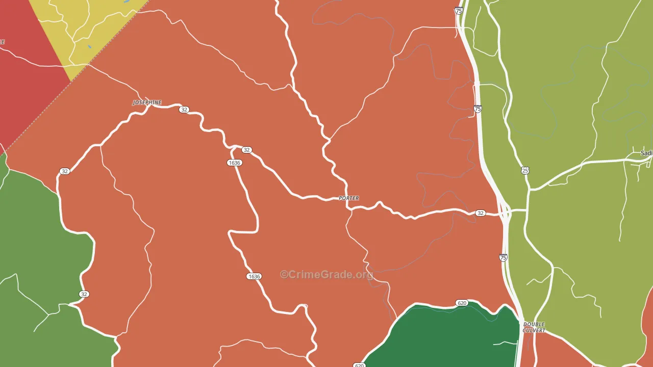 Porter, KY Map of Robbery Rates
