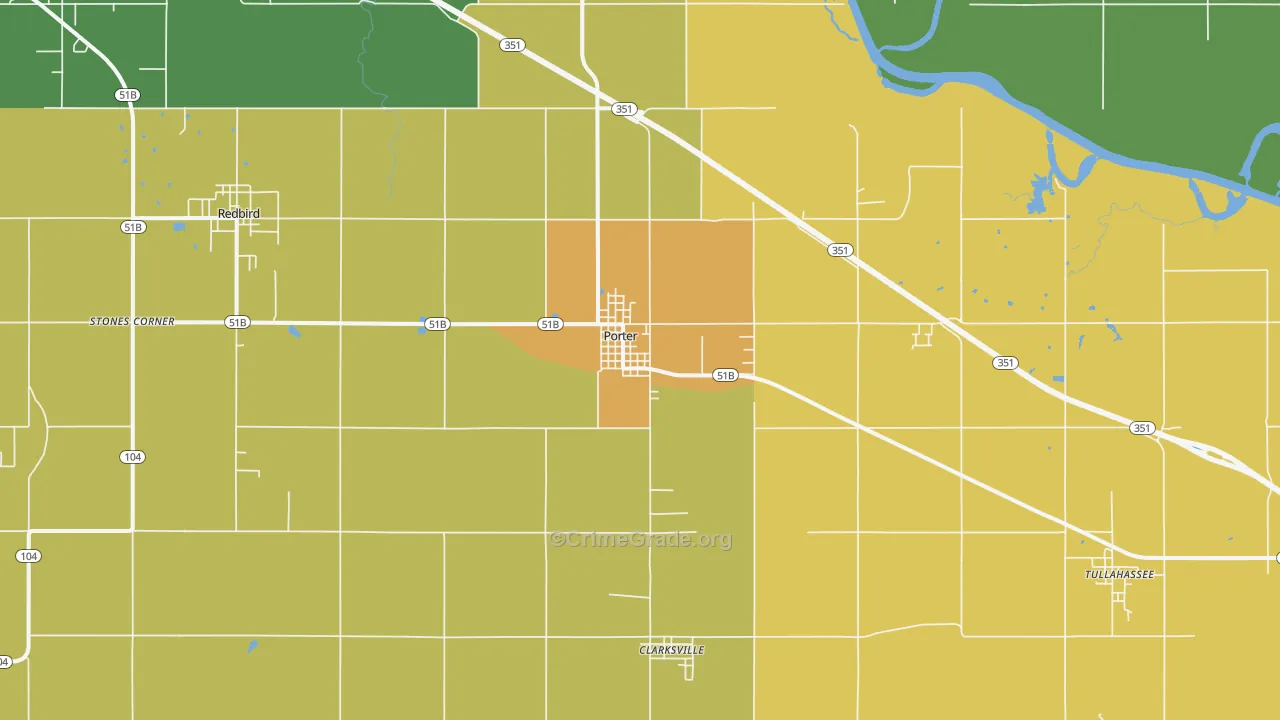 Porter, OK Map of Robbery Rates