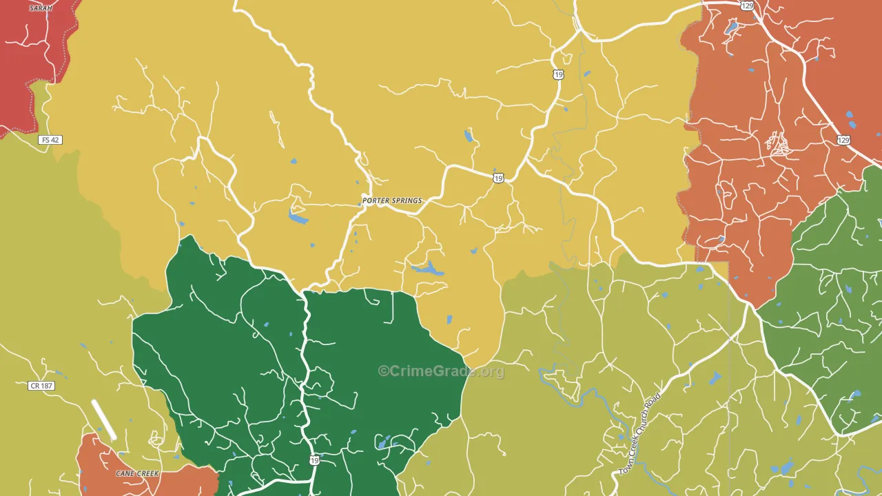 Porter Springs, GA Map of Robbery Rates