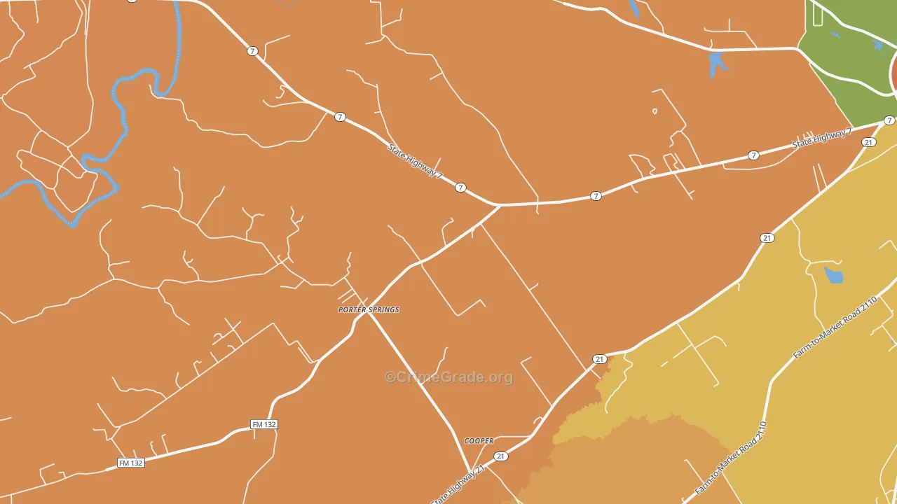 Porter Springs, TX Map of Robbery Rates