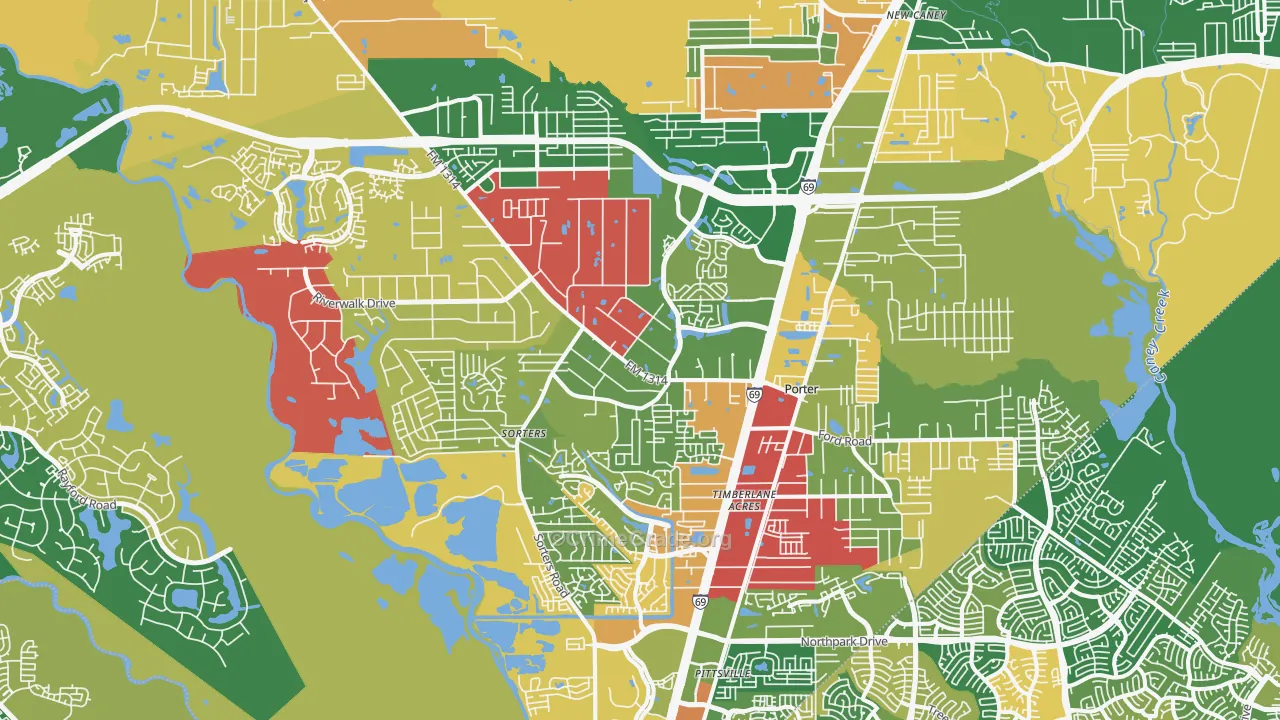 Porter, TX Map of Robbery Rates