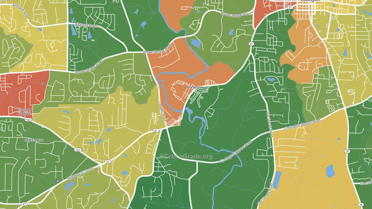 Porterdale, GA Map of Robbery Rates