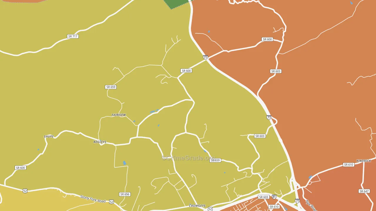 Porters Crossroads, VA Map of Robbery Rates