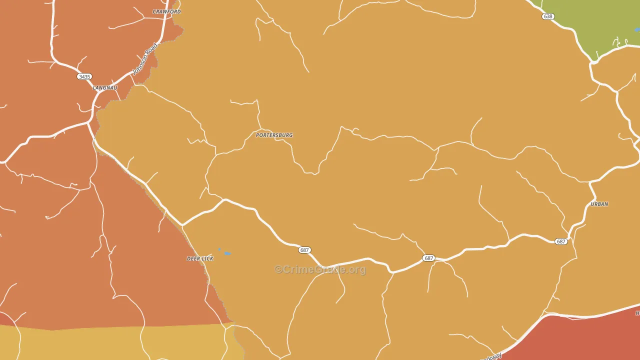 Portersburg, KY Map of Robbery Rates