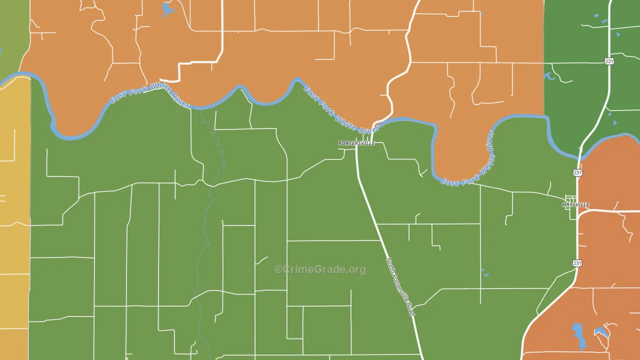 Portersville, IN Map of Robbery Rates