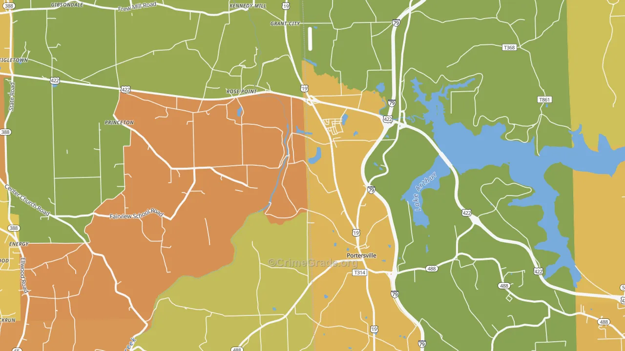 Portersville, PA Map of Robbery Rates