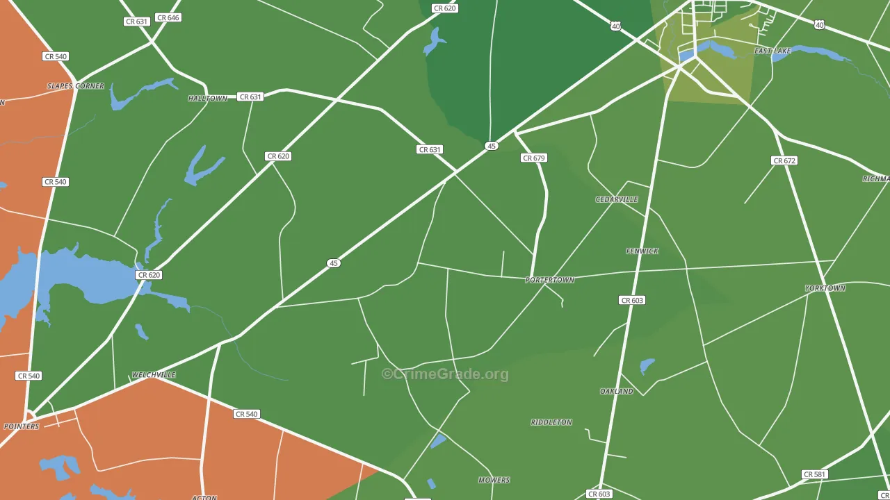 Portertown, NJ Map of Robbery Rates