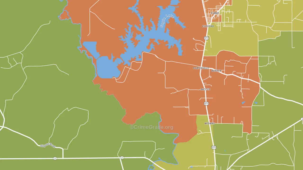 Porterville, LA Map of Robbery Rates