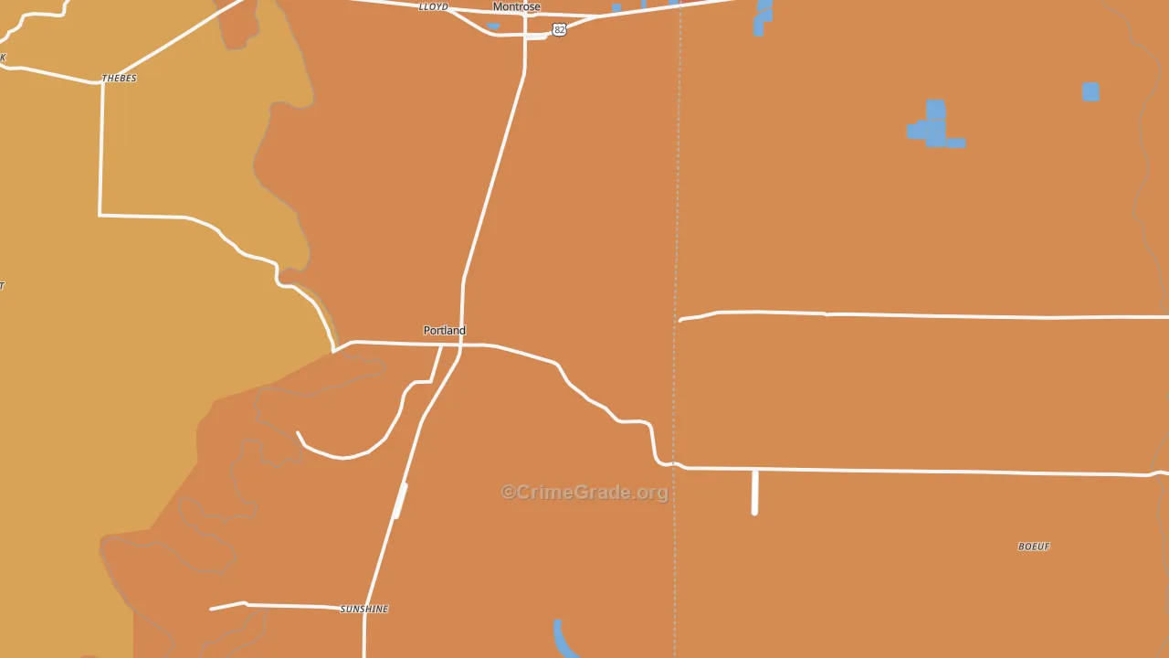 Portland, AR Map of Robbery Rates