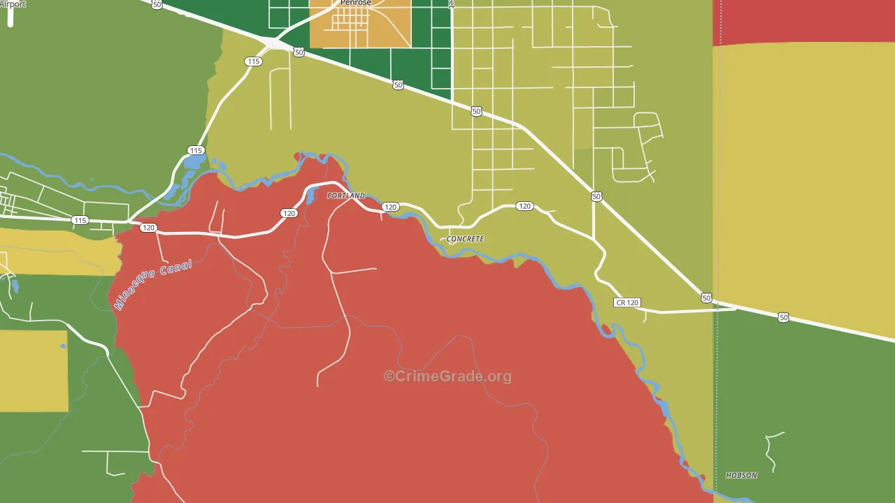 Portland, CO Map of Robbery Rates
