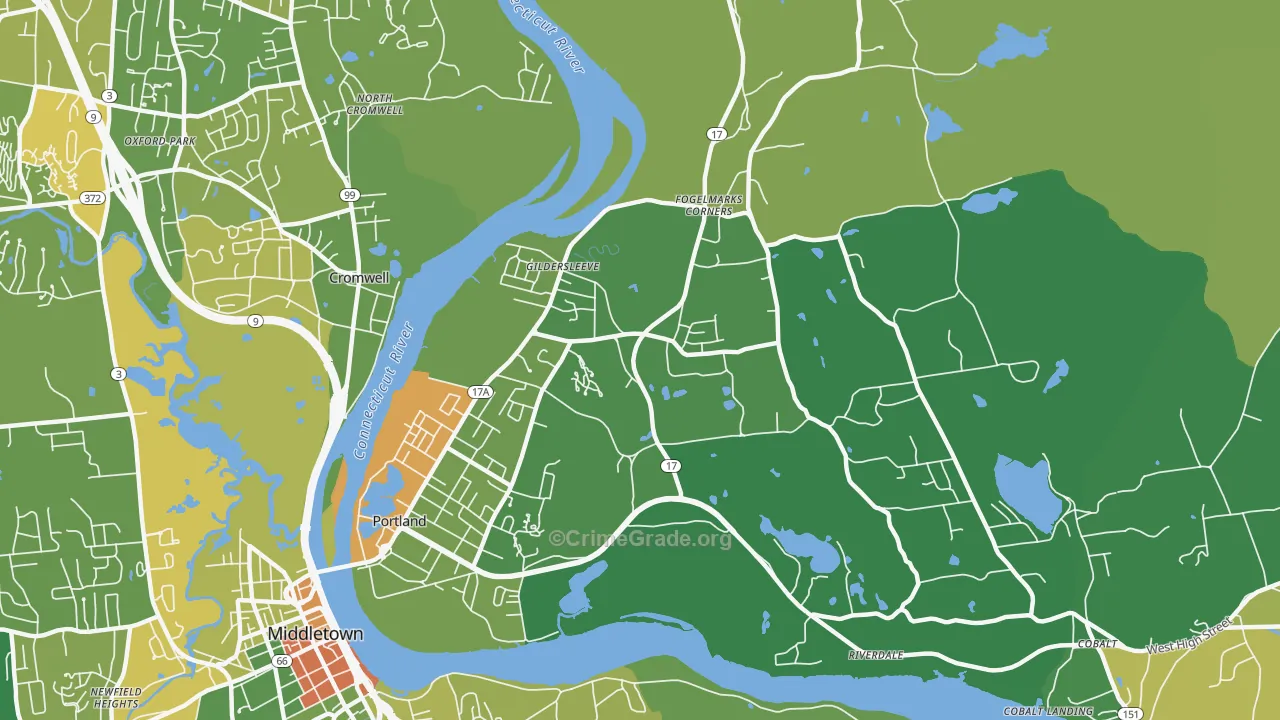 Portland, CT Map of Robbery Rates