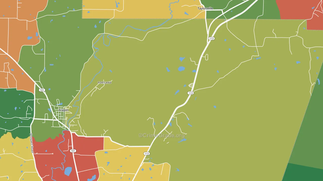 Portland, GA Map of Robbery Rates