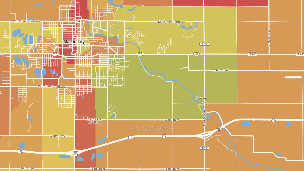 Portland, IA Map of Robbery Rates
