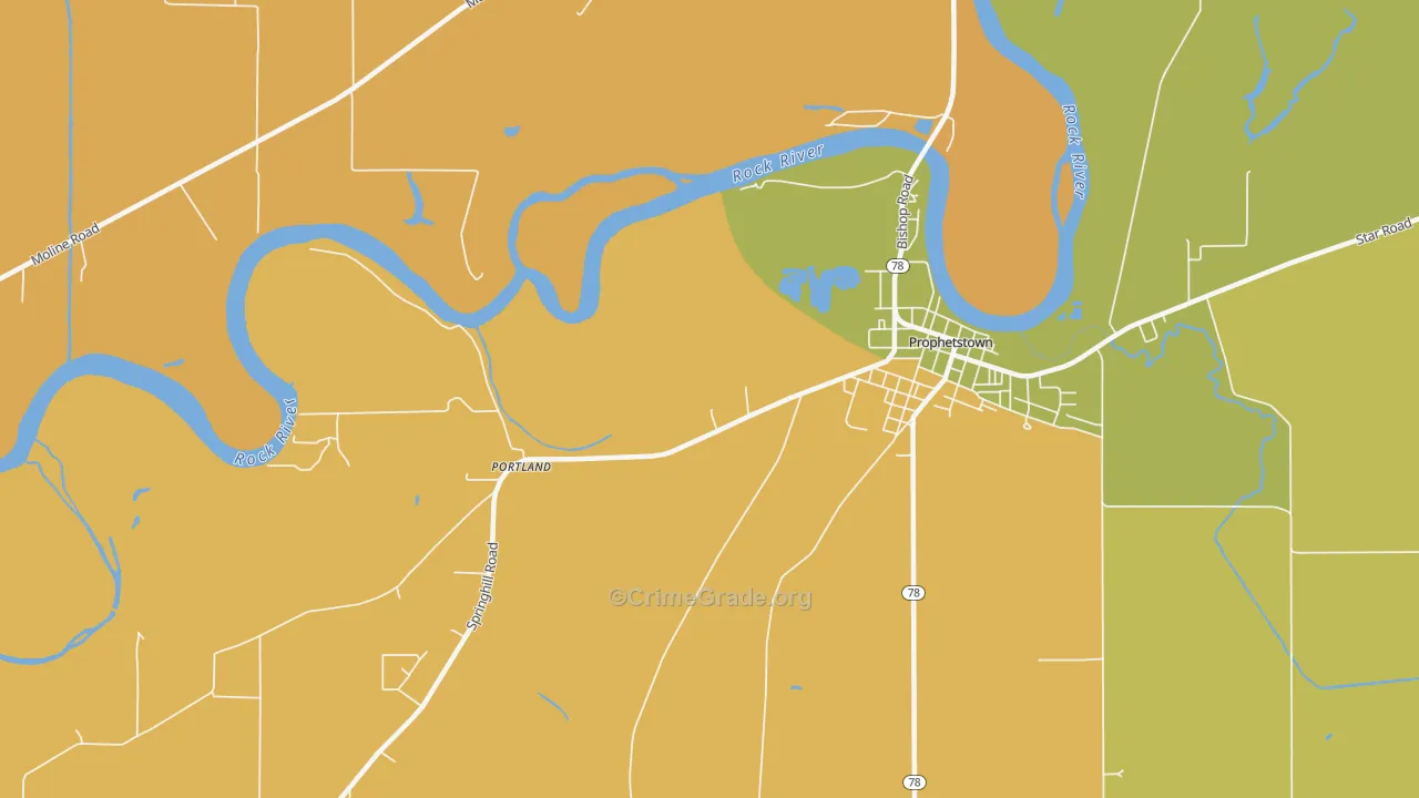 Portland, IL Map of Robbery Rates