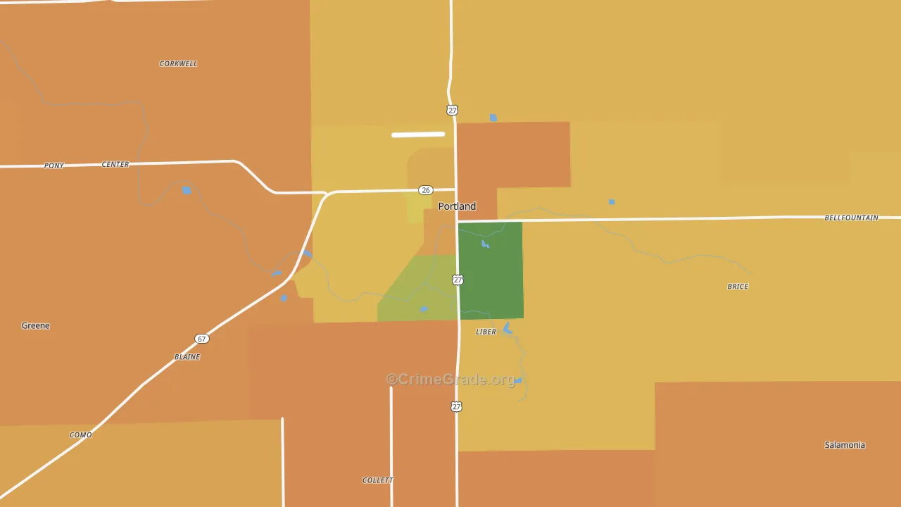 Portland, IN Map of Robbery Rates