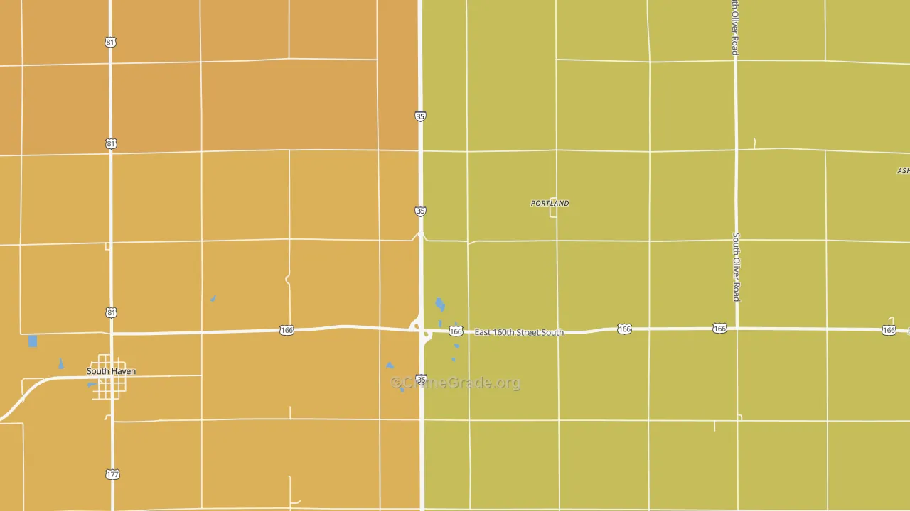 Portland, KS Map of Robbery Rates