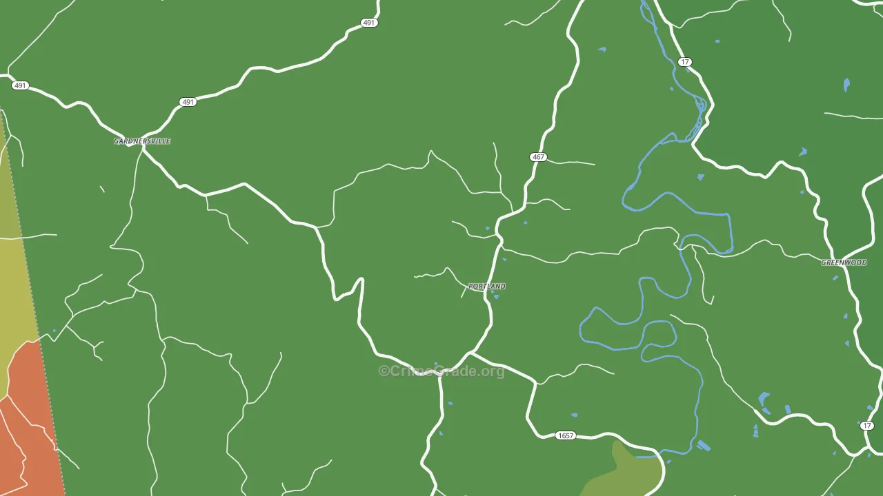 Portland, KY Map of Robbery Rates