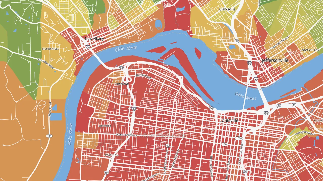 Portland, Louisville, KY Map of Robbery Rates