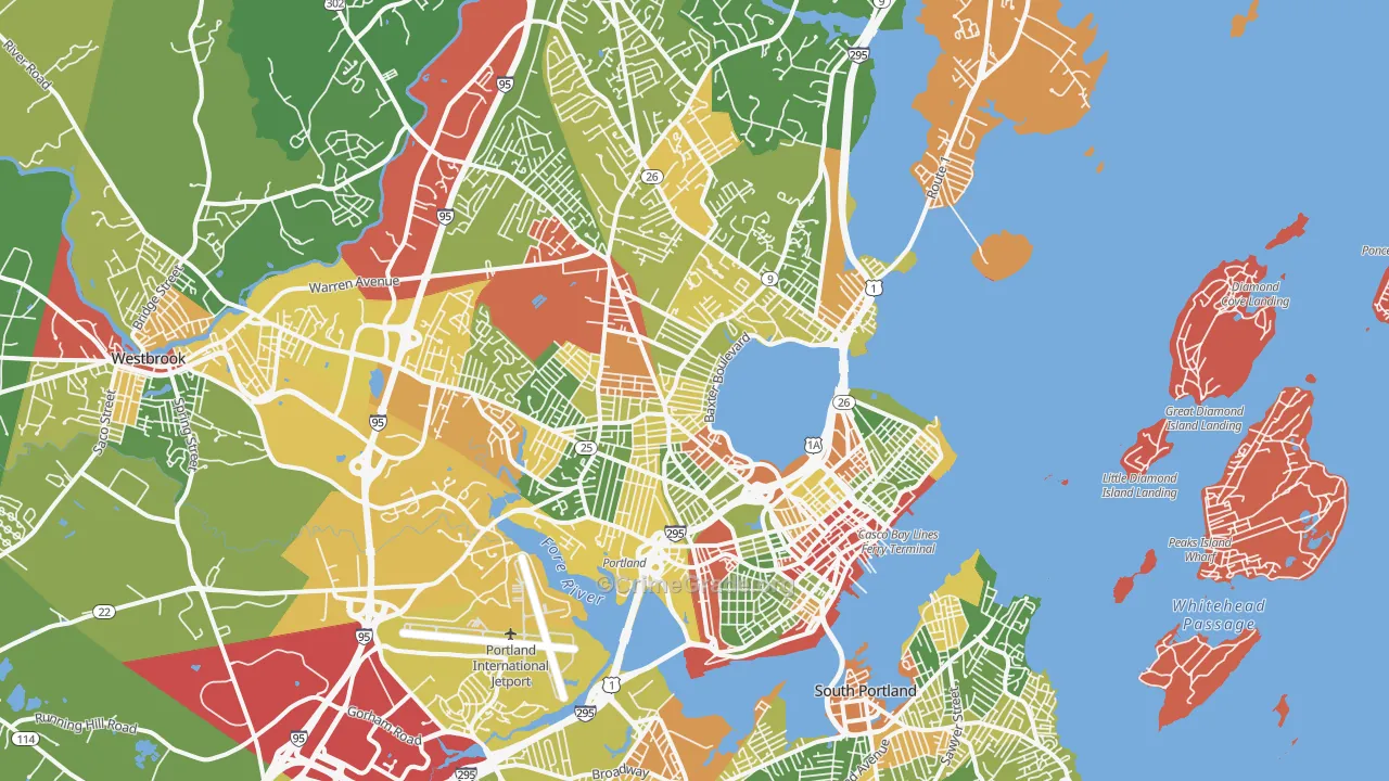 Portland, ME Map of Robbery Rates