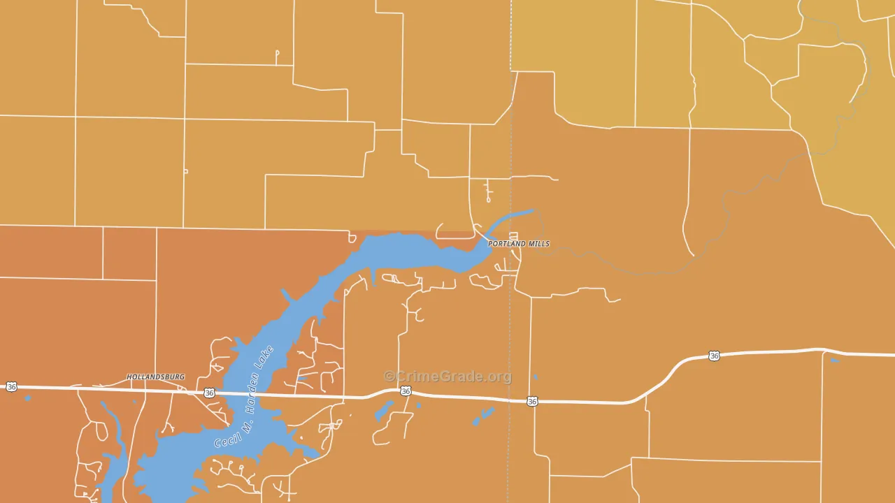 Portland Mills, IN Map of Robbery Rates