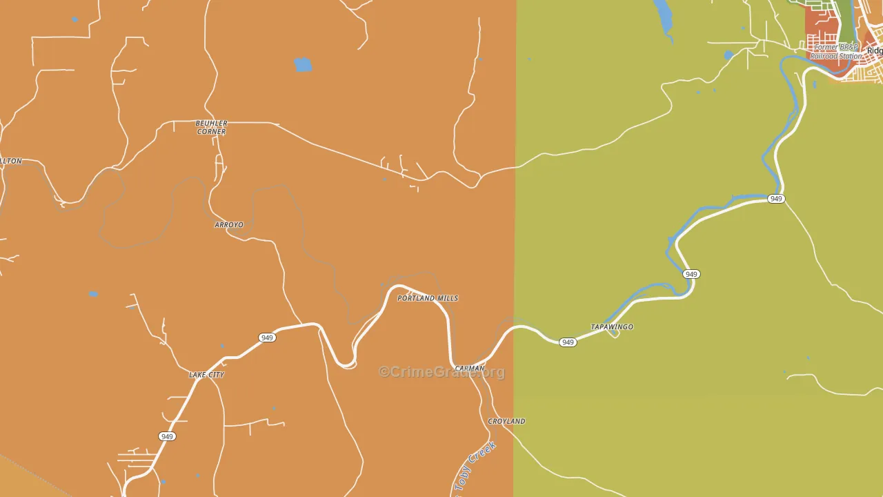 Portland Mills, PA Map of Robbery Rates