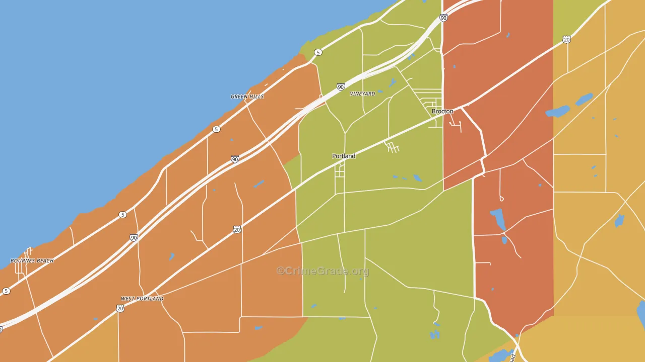 Portland, NY Map of Robbery Rates