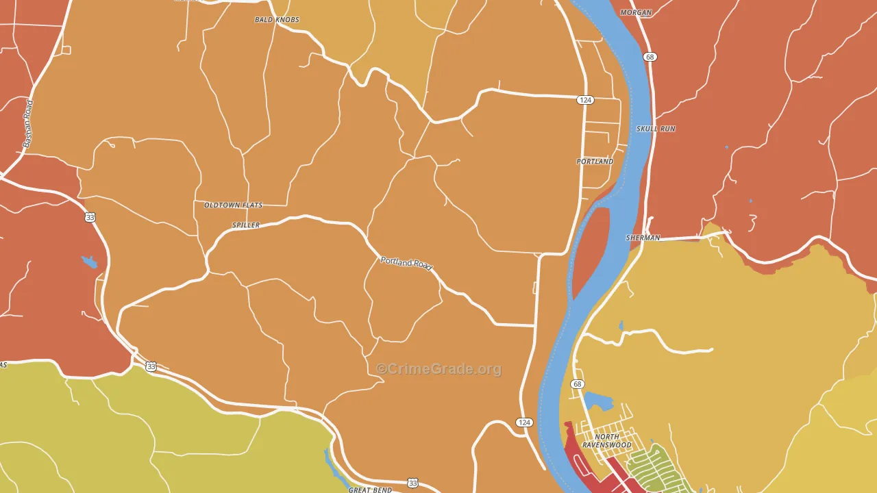Portland, OH Map of Robbery Rates