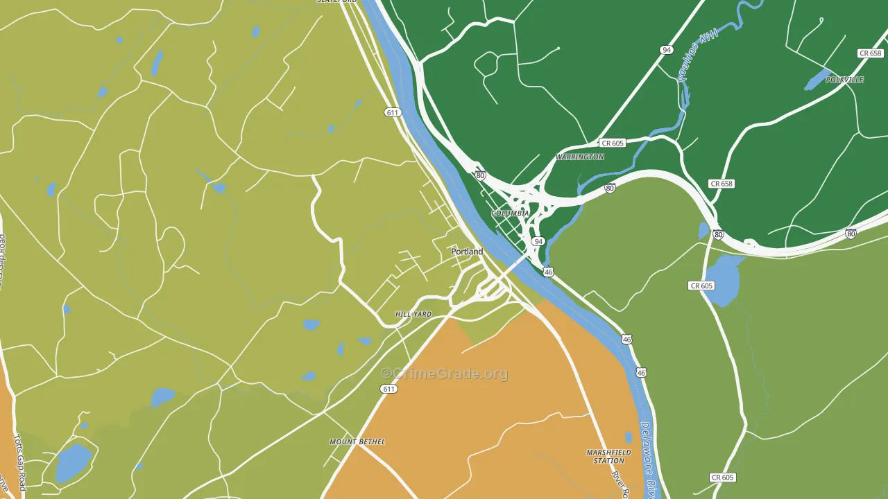 Portland, PA Map of Robbery Rates