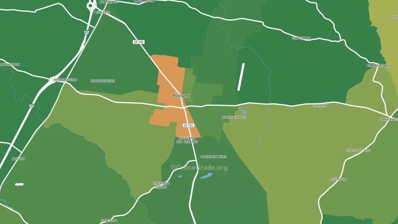 Portland, TN Map of Robbery Rates
