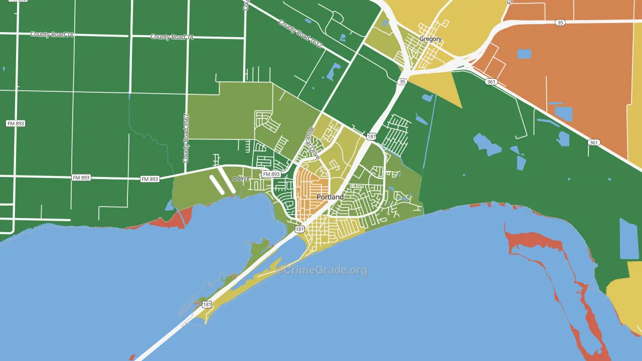 Portland, TX Map of Robbery Rates