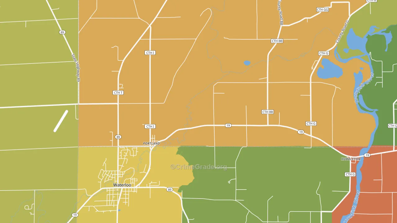 Portland, WI Map of Robbery Rates