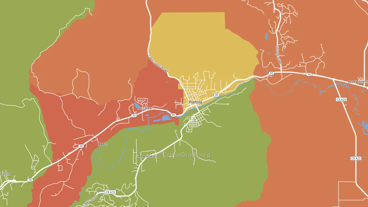 Portola, CA Map of Robbery Rates