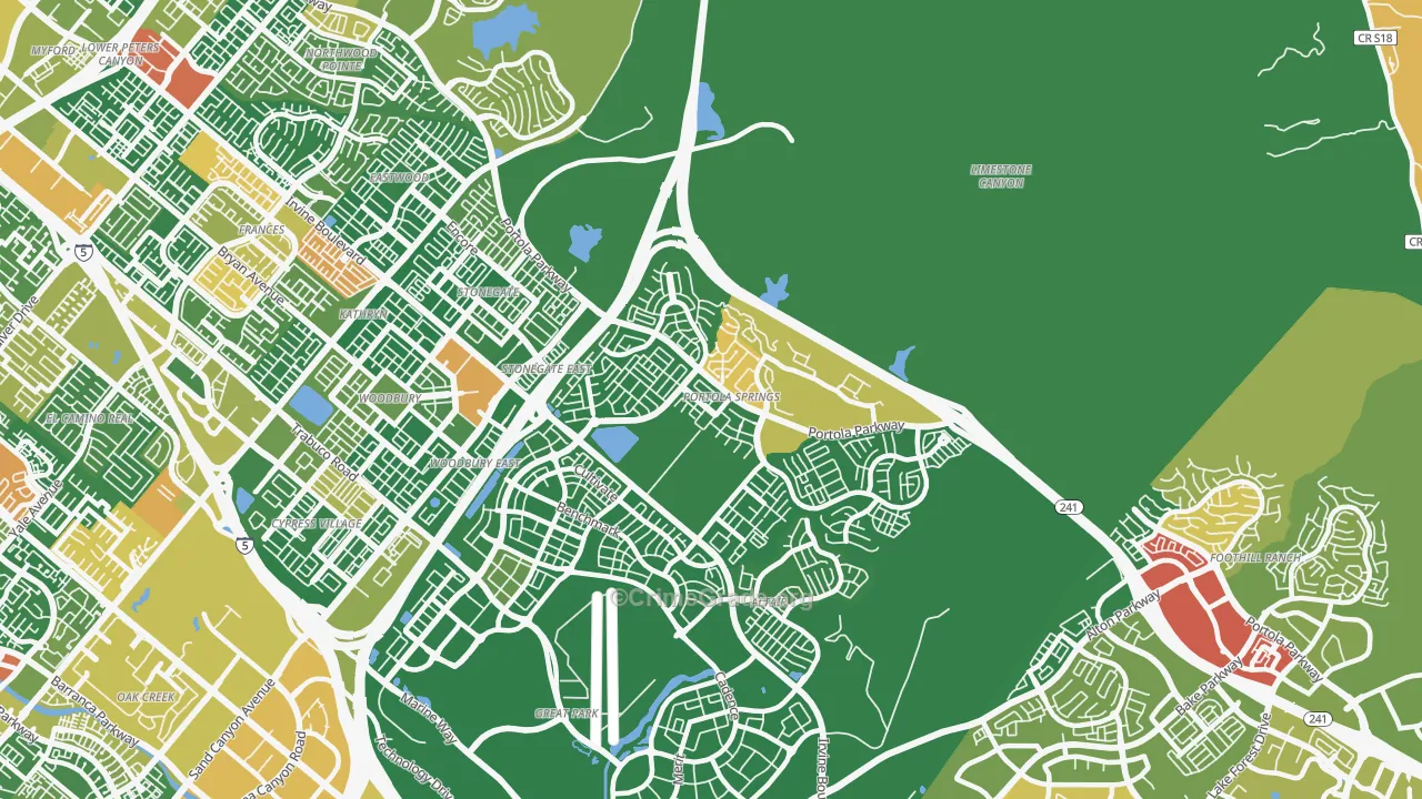 Portola Springs, Irvine, CA Map of Robbery Rates