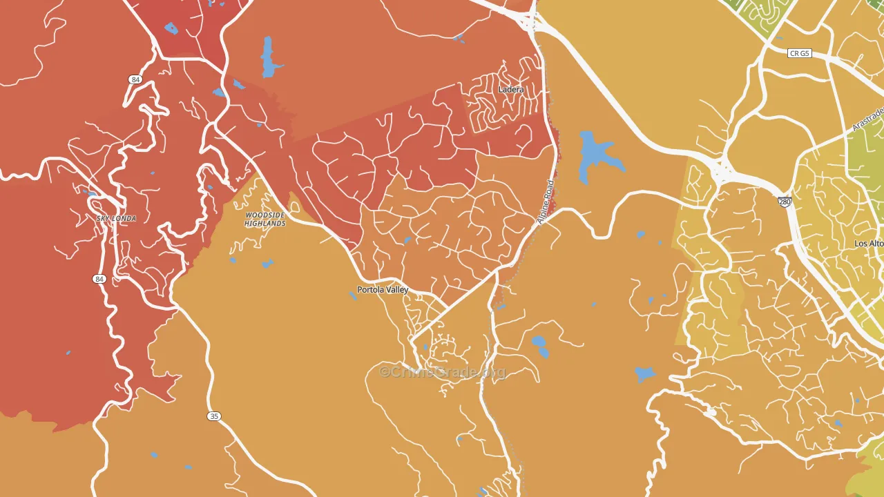 Portola Valley, CA Map of Robbery Rates