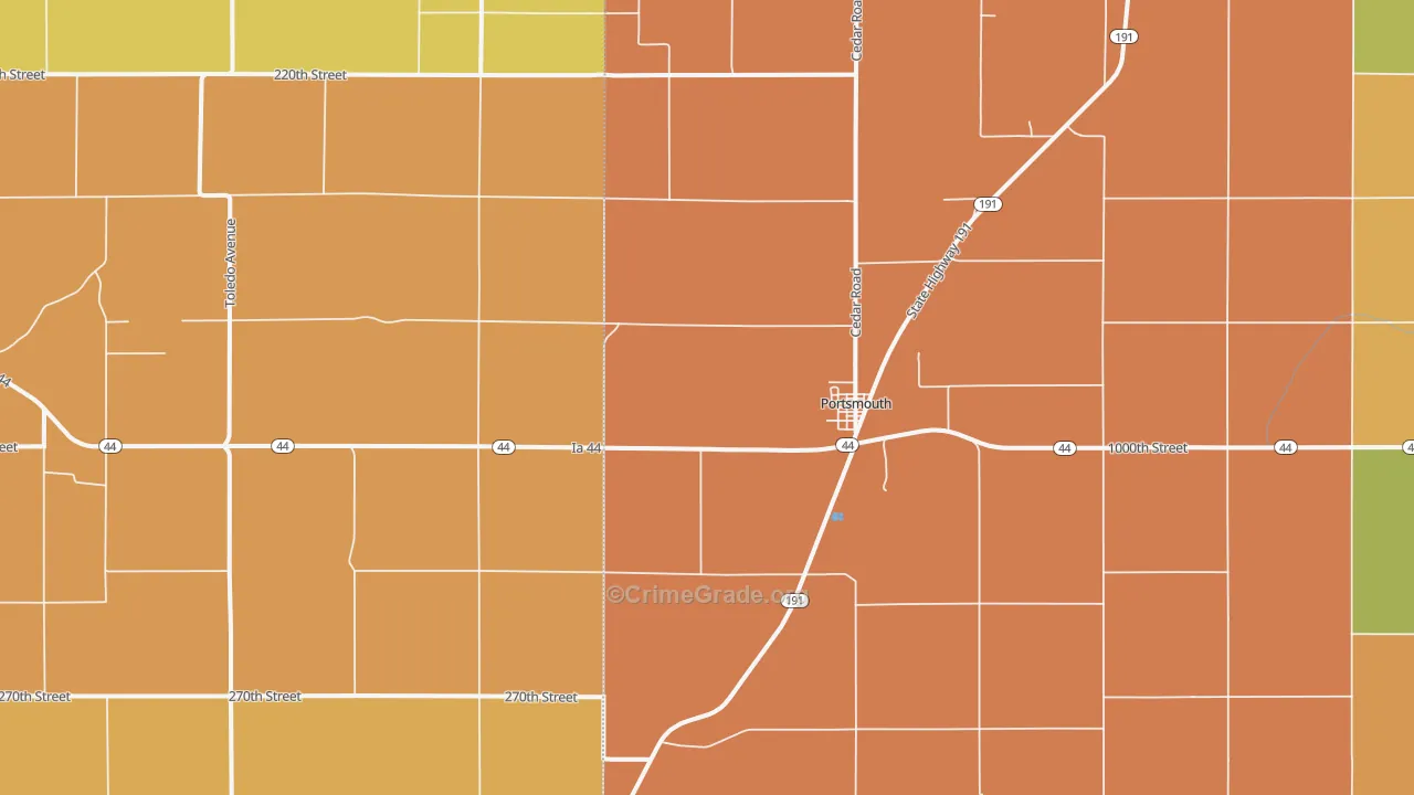 Portsmouth, IA Map of Robbery Rates
