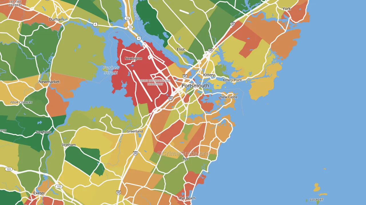 Portsmouth, NH Map of Robbery Rates