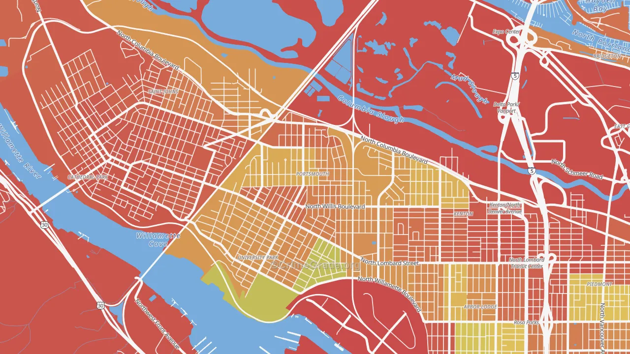 Portsmouth, Portland, OR Map of Robbery Rates