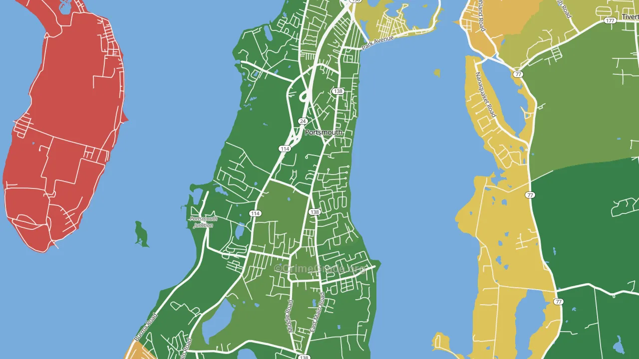 Portsmouth, RI Map of Robbery Rates