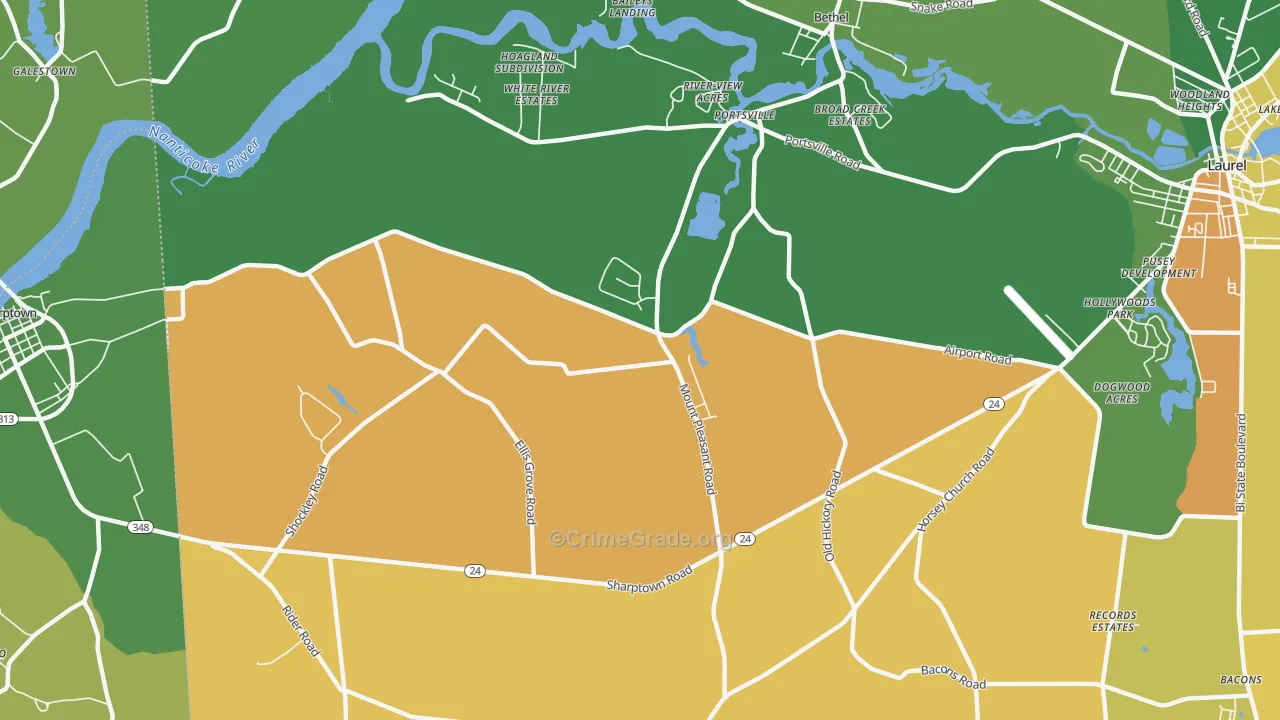 Portsville, DE Map of Robbery Rates
