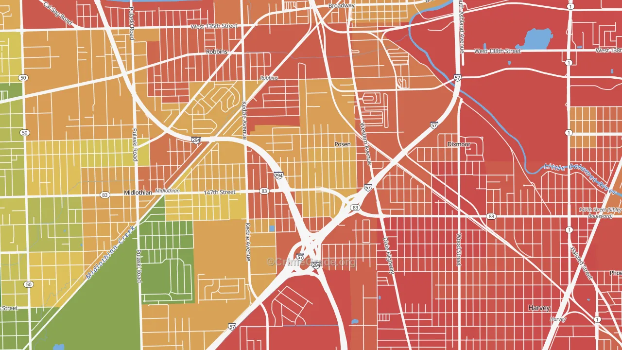 Posen, IL Map of Robbery Rates