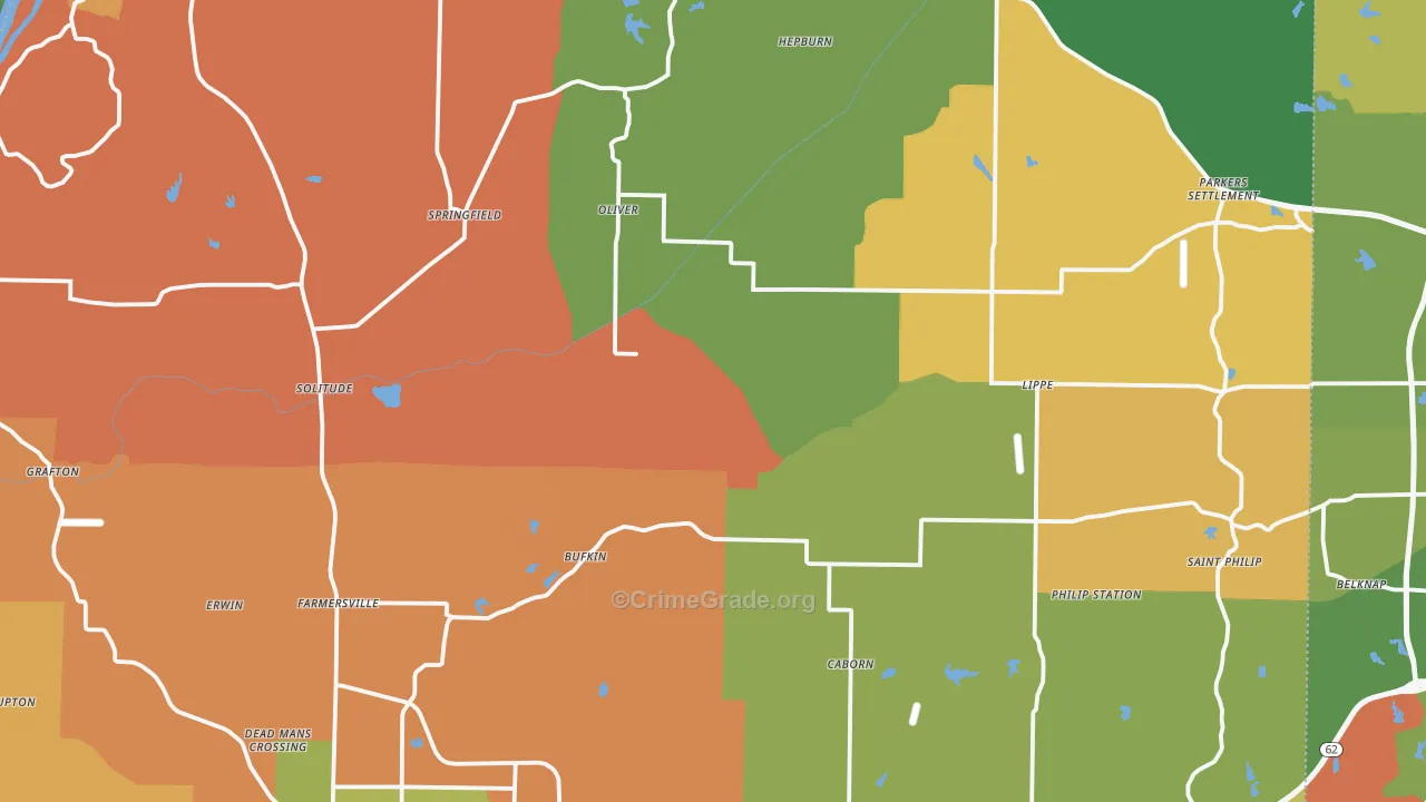 Posey County, IN Map of Robbery Rates