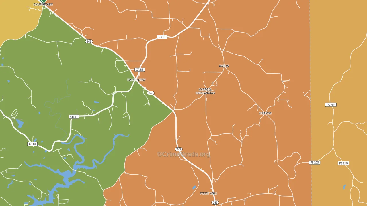 Posey Mill, AL Map of Robbery Rates