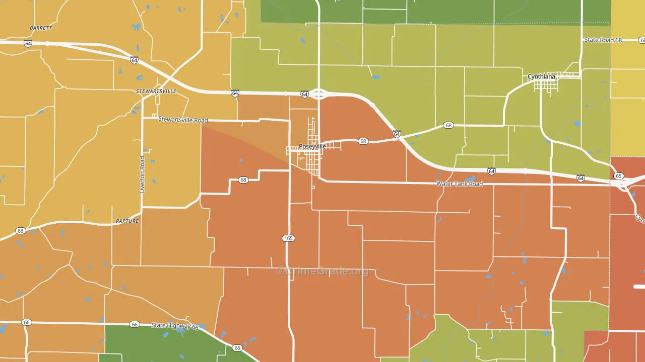 Poseyville, IN Map of Robbery Rates