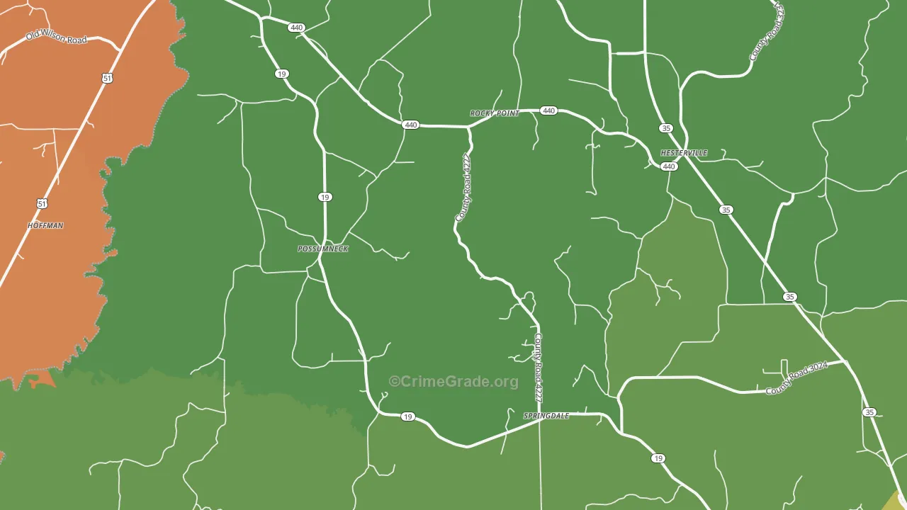 Possumneck, MS Map of Robbery Rates