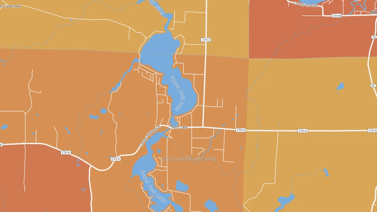 Post Lake, WI Map of Robbery Rates