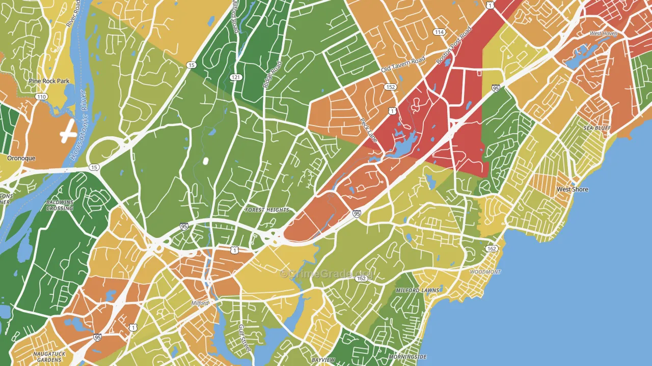 Post Road North, Milford, CT Map of Robbery Rates