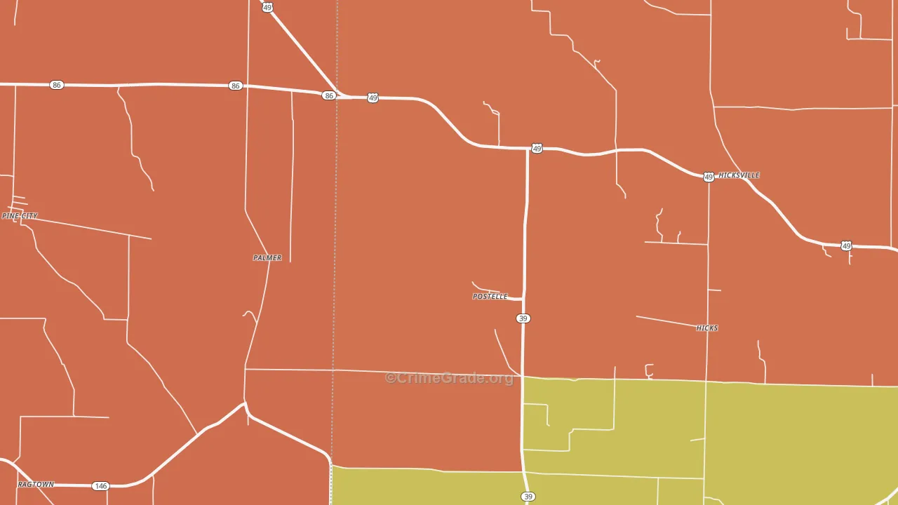 Postelle, AR Map of Robbery Rates