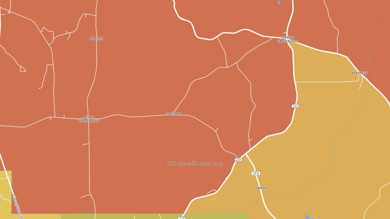 Postoak, AL Map of Robbery Rates