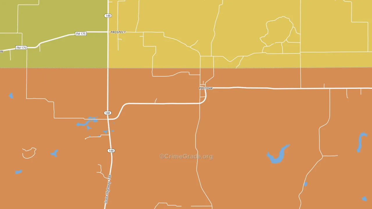 Postoak, TX Map of Robbery Rates