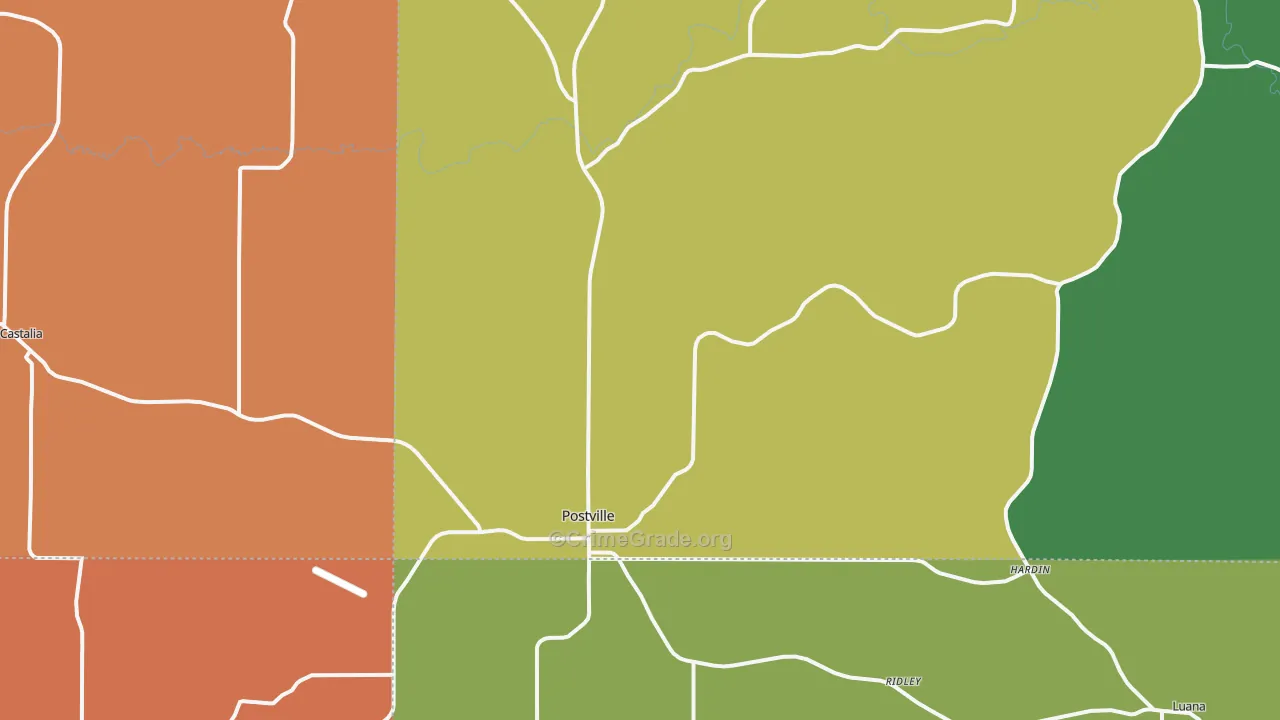 Postville, IA Map of Robbery Rates